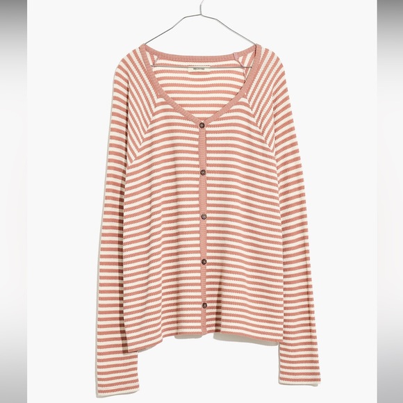 Madewell Waffle Knit Button Front Pajama Top in Lorain Stripe - Picture 4 of 10